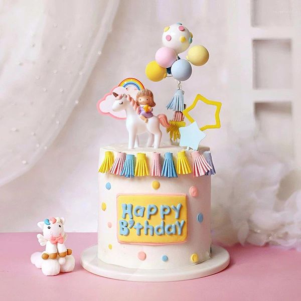 Cake Tools Einhorn-Dekoration, Regenbogenpferd, Schaukelmädchen, Kindergeburtstag, Cupcake-Topper, Happy Party, Babyparty-Dekoration