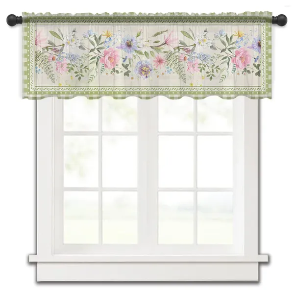 Vorhang Plaid Pastoralen Blumen Schlafzimmer Voile Kurze Fenster Chiffon Vorhänge Für Küche Home Decor Kleine Tüll Vorhänge