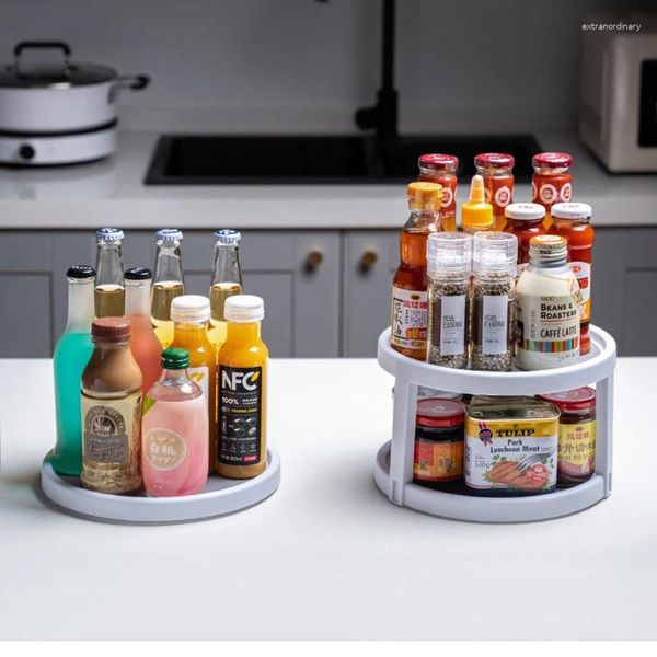 Küche Lagerung Rack Desktop Rotierenden Regal Kunststoff Doppel Schicht Gadgets Kreative Haushaltsgeräte