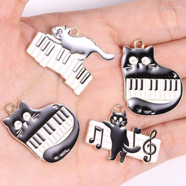 Encantos 10 Pçs/lote Esmalte Série Dos Desenhos Animados Gato Pingente Estilo Punk Notas de Piano Animal Charme DIY Colar Pulseira Jóias Fazendo Acessórios