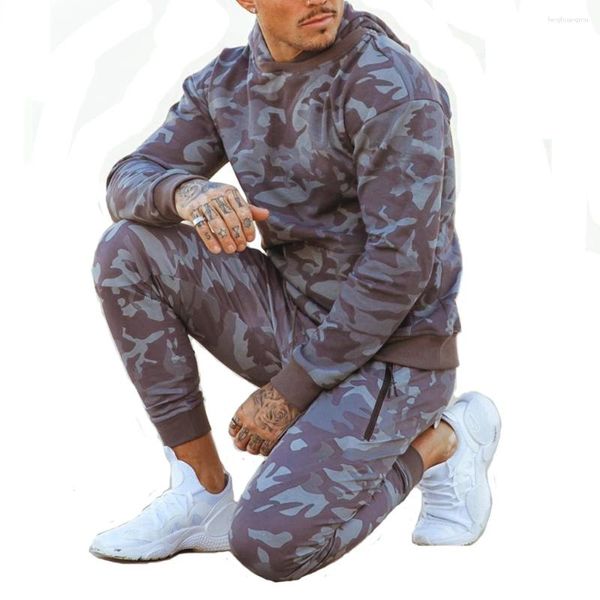 Tute da uomo Set da allenamento per uomo Kit da palestra Abbigliamento sportivo Top traspiranti Fitness Jogging Tute sportive Camouflage Militare Corsa