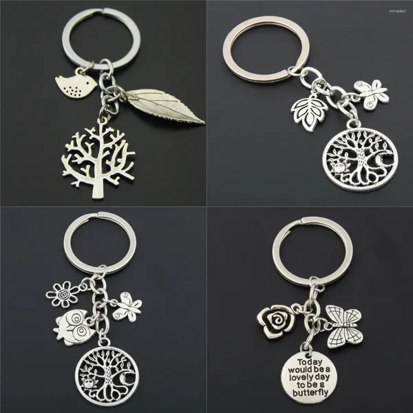 Portachiavi 1 pz albero uccello fiore charms foglia pendente per borsa portachiavi donna gioielli naturali