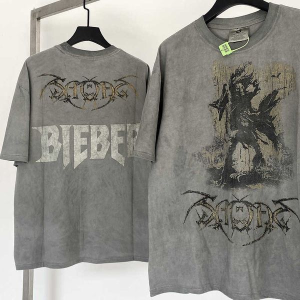 Homens camisetas Vintage Bieber Tour Rock Evil manga curta VTG lavado velho americano high street na moda marca t-shirt para homens