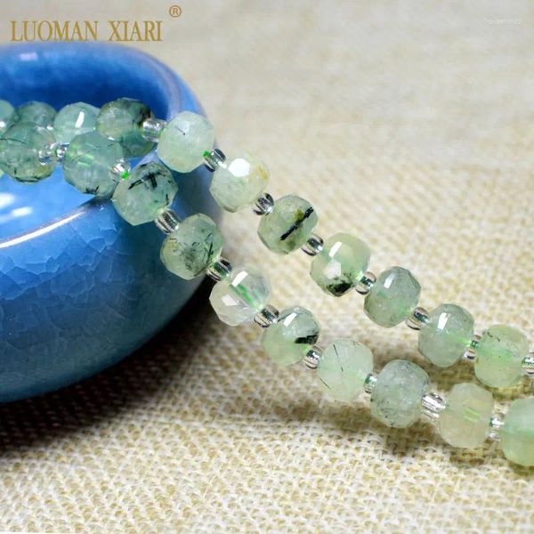 Pedras preciosas soltas pedra preciosa natural rondelle verde prehnite facetada redonda pedra espaçador contas para fazer jóias diy feminino pulseira colar