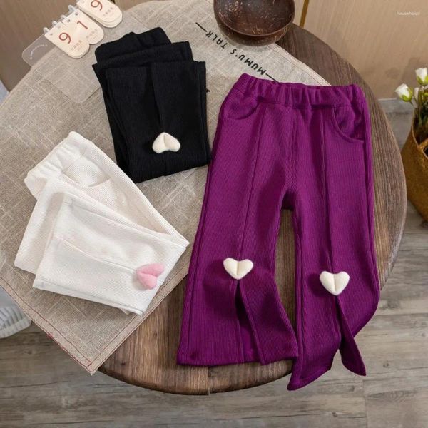 Calças bebê meninas flare pant criança crianças amor coração 2024 primavera outono calças de algodão 1 a 6 anos roupas infantis estilo coreano