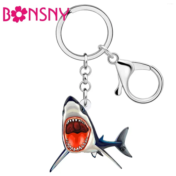 Anahtarlıklar bonsny akrilik büyük ağız dişleri köpekbalığı okyanus balık anahtar zincirleri kadınlar için moda mücevherler