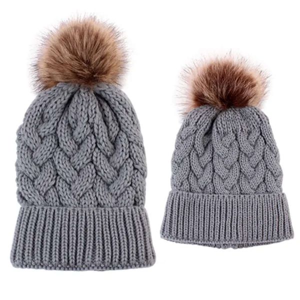 Genitore 2Pc Bambino Pom Cappelli invernali Berretti lavorati a maglia Berretto Madre Bambini Palla di pelo Beanie Cappello da sci all'aperto Copricapo 3 3 55