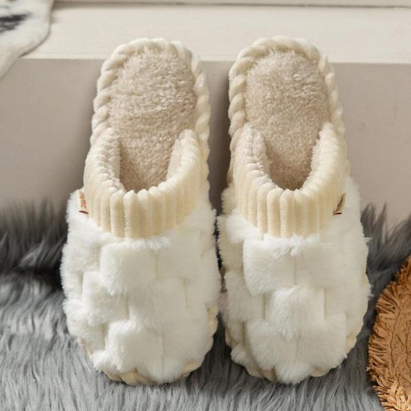 Pantofole da donna moda inverno caldo tinta unita con fondo piatto pantofola da donna camera da letto interna in morbido cotone