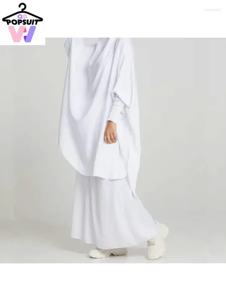 Ethnische Kleidung für Frauen, lässig, muslimisches Abaya, islamisches Fest, Eid mit Kapuze, Fledermausärmel, Manschettenfalte, 2 Anzug, Khimar-Gebet, langer Rock