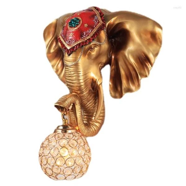 Lampada da parete Elefante LED Lucentezza metallica Retro Sconce in resina creativa Luce Scala di lusso Portico Soggiorno Corridoio Bar Decorazioni per la casa