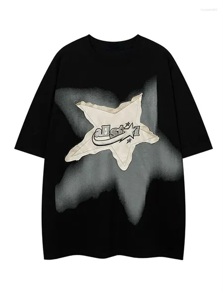 T-shirt da donna QWEEK Y2K T-shirt vintage Black Star Donna Streetwear anni '90 Grunge T-shirt bianca Maglietta girocollo oversize Harajuku retrò Hip Hop