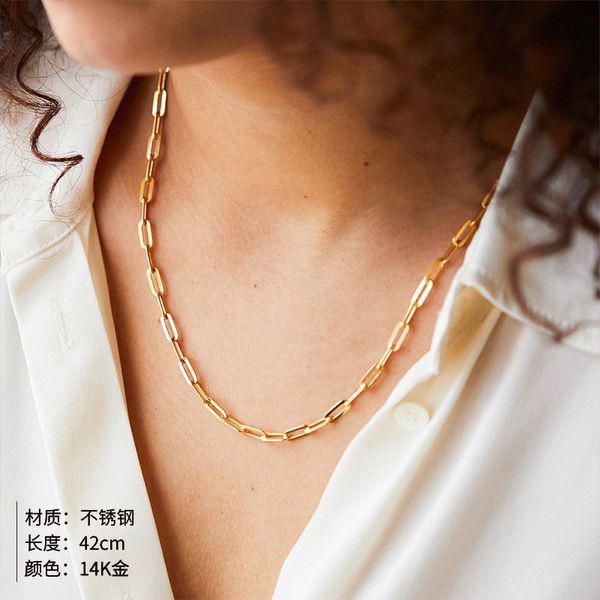 Edelstahl-Halskette, schlichte Titan-Stahl-Kreuzkette, neue Herren- und Damen-Halskette, vergoldeter Halskettenschmuck, 14 Karat Gold