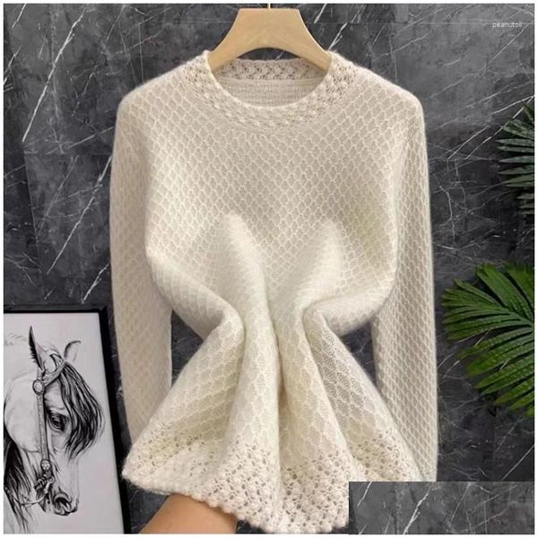 Camisolas femininas Womens Wool Cashmere Sweater Women 3D Três nescâncias Hollow out redond roduper malha