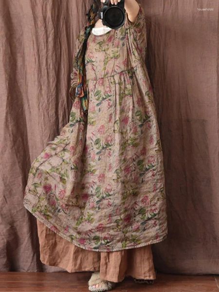 Вечерние платья Johnature, женское винтажное платье с цветочным принтом Ramie, лето 2024, повседневные халаты с круглым вырезом и коротким рукавом с высокой талией