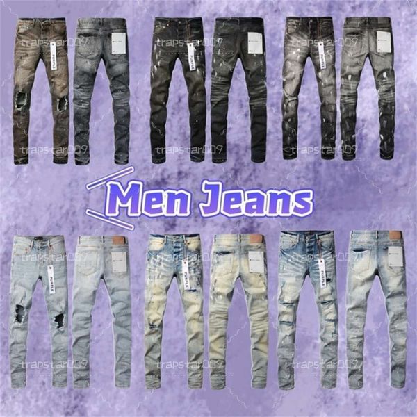 Lila Jeans, Herrenjeans, knielange, schmale, gerade Jeans, trendige, lange, gerade, zerrissene High-Street-Jeans, Größe 29–40