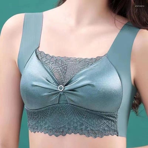 Sutiãs sexy renda sem costura copo fixo sutiã feminino sem anel de aço colete estilo roupa interior bonita volta envolta no peito fino