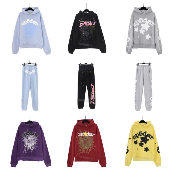 Erkek Hoodies Sweatshirts 2023 Yeni Sky Mavisi SP5der Tasarımcı Trailsuit Erkek Kapak Örümcek Dünya Çapında Pamuk Gri Yeşil Büyük Çocuk ABD Boyut Rhinestone Desen Nane Kadınları