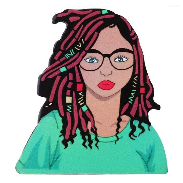 Broches punk legal trança menina usar óculos acrílico para mulheres resina impressão figura broche lapela pinos crachá moda jóias presente