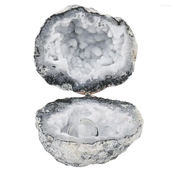 Dekorative Figuren 1 STÜCK Natürlicher Ring Schmuck Halter Box Handgemachte Aufbewahrung Achat Geode Rauer Quarz Ohrring Kristall Stein Frauen Container