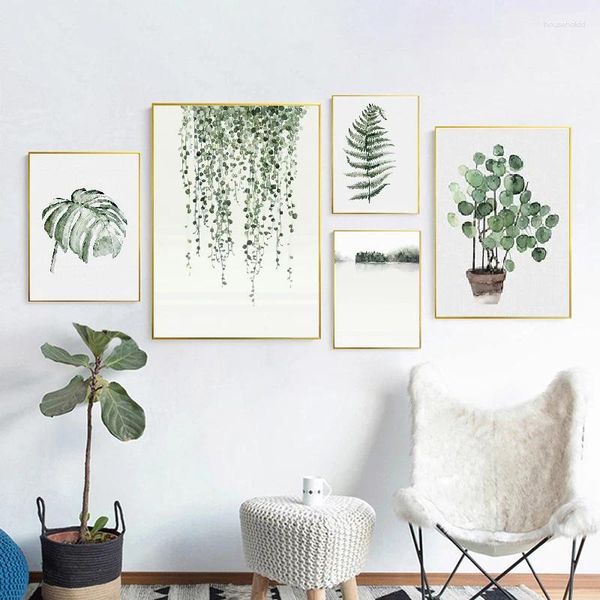 Resimler Çerçevesiz yeşil yapraklar Diy boyama Sayılar kitleri renklendirme benzersiz hediye ev duvar sanat dekor 40x50 sanat eserleri