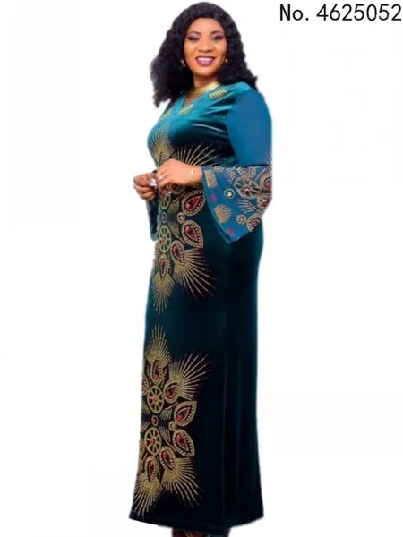 Abbigliamento etnico Abiti africani per le donne Design in velluto Dashiki Perline Abaya Fasciatura Maxi Bazin Abiti vintage Robe Africa Sexy Lady Party