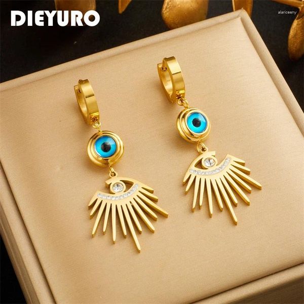 Orecchini a cerchio DIEYURO Acciaio inossidabile 316L Vintage Occhi azzurri Fascino per le donne Ragazza Moda Colore oro Impermeabile Gioielli Regalo Festa