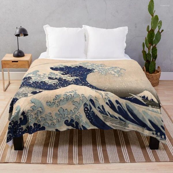 Coperte Classica giapponese Grande onda di Kanagawa di Hokusai Arazzo da parete Versione tradizionale HD Coperta da tiro di alta qualità Trapunta per divano