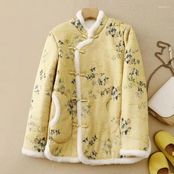 Damen Trenchcoats Winter Chinesischen Stil Retro Gedruckt Verdickte Baumwolle Jacke Verbesserte Tang Cheongsam Plüsch Mantel Frauen Oberbekleidung Z4557