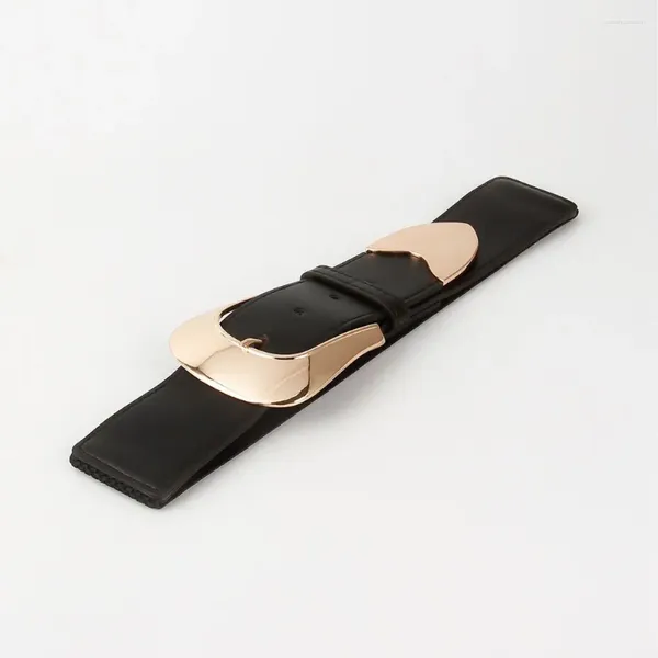 Cinture Corsetto semplice All-match Fibbia rotonda in metallo Cintura elastica in vita femminile Cintura in pelle PU Gonna Decorazioni Cintura larga