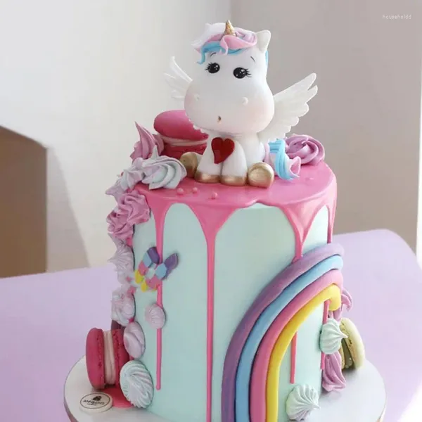 Strumenti per torte Ali d'amore Unicorno Decorazioni fai da te Arcobaleno Cavallo Topper Happy Unicornion Girl 1a festa di compleanno Pony Baby Shower Bambini