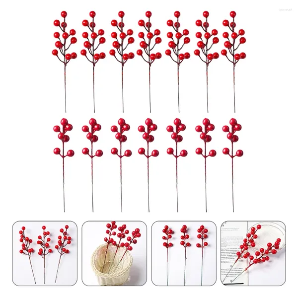 Fiori decorativi 20 pezzi Simulazione Pasta rossa Bacche artificiali Ramo finto Ornamenti realistici Bacche Filo di ferro Natale