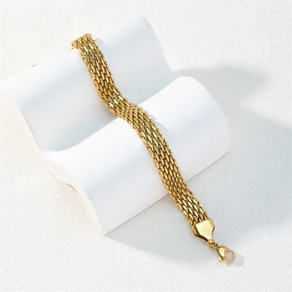 Link pulseiras torção trançada titânio aço pulseira banhado a ouro elegante ins básico clássico malha não-desvanecimento mão jóias atacado