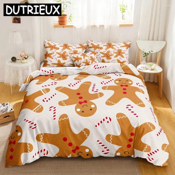 Bedding Sets Cartoon Christmas Gingerbread Man Duvet Capa Conjunto de têxteis da moda moderna Lama de cama floral para gota