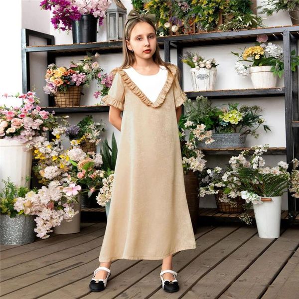 Ethnische Kleidung Ramadan Abaya Kinder Mädchen lang Maxi Kleid Muslim Kurzarm Islamisch Arabisch Gebet Kaftan Kleid Dubai Türkei Urlaubsrobe