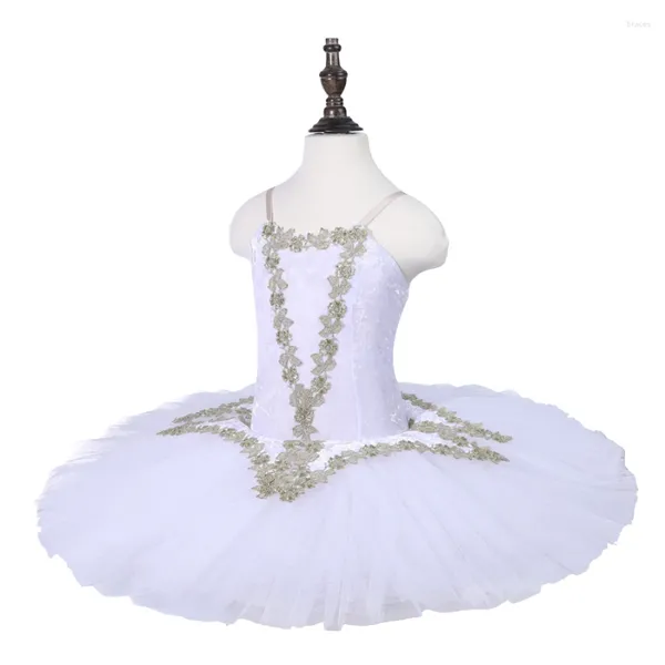 Bühnenkleidung, 7 Schichten, für Kinder, Mädchen, weißes Ballett-Tutu-Kleid, Kostüm