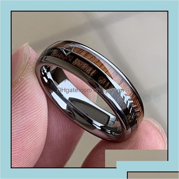 Anéis de casamento Anéis de casamento 8/6mm moda carboneto de tungstênio madeira seta incrustação para homens mulheres clássico anel de noivado cúpula banda po d dhi1h