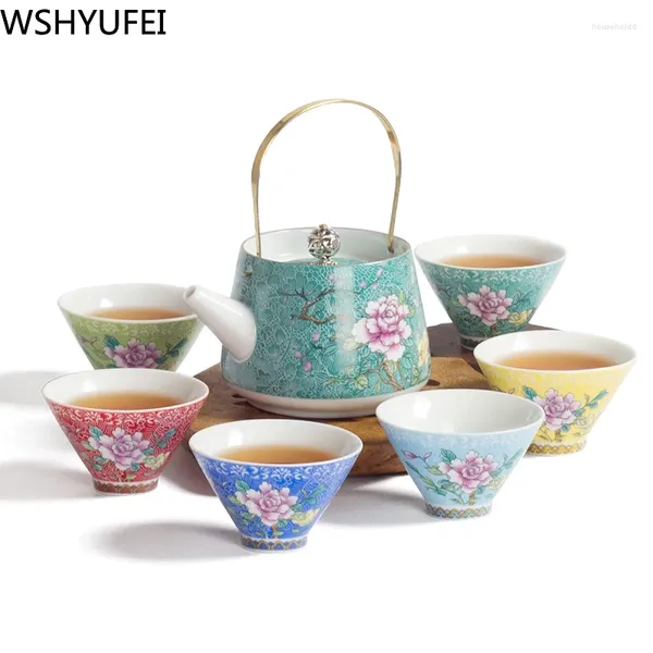 Set da tè Set da tè in ceramica Jingdezhen Tazza da tè in porcellana tradizionale cinese dipinta a mano con peonia pastello dipinta a mano