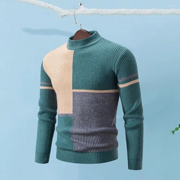 Herrenpullover Hochelastischer Pullover Damen Colorblock gestrickt mit halbhohem Kragen Slim Fit für den Herbst