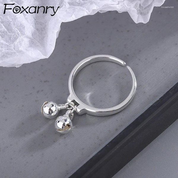 Cluster Anéis Foxanry Cor Prata para Mulheres Na Moda Elegante Charmoso Oco Suave Sinos Pingente Festa Jóias Amante Presentes