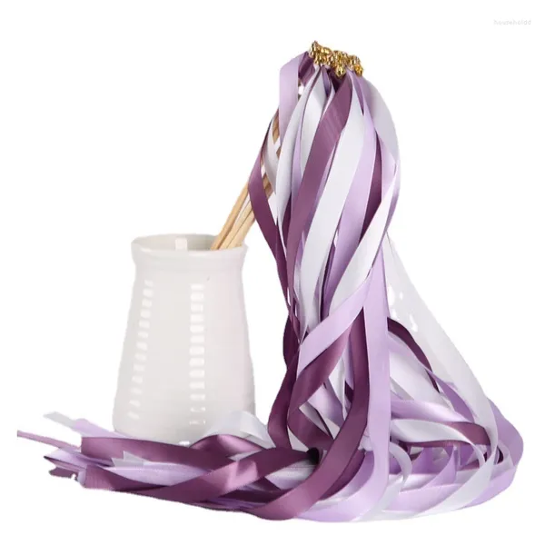 Partydekoration 10 Stück mehrfarbige Hochzeit Konfetti Twirling Stream Ribbon Sticks Zauberstäbe mit Glockengirlande Bevorzugungsbedarf