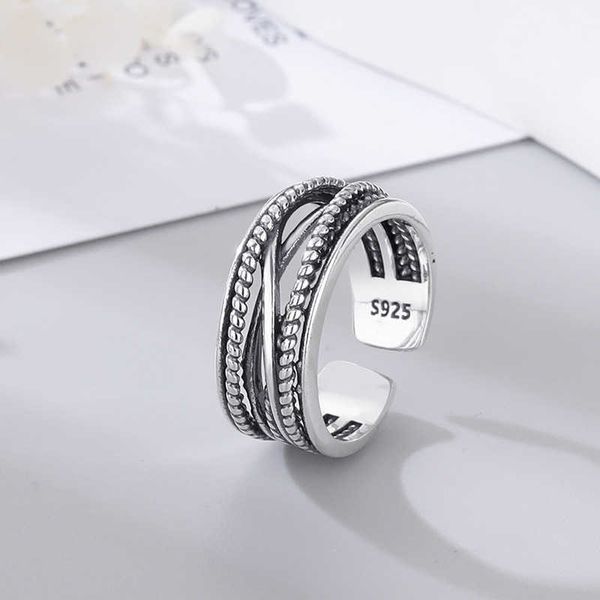 Bandringe S925 Sterling Silber Eingewickelter Ring Damenstil Getragen Offener Verstellbarer Zeigefingerring Personalisierter Thai-Silberring Vpi4