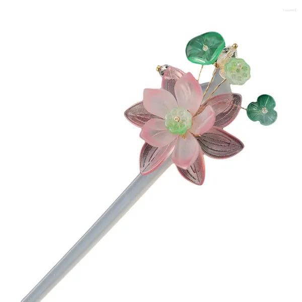 Haarklammern, Frisur-Design-Werkzeug mit elegantem rosa Lotusblüten-Kopfschmuck für Cheongsam, chinesische Kleidung, Teekleidung