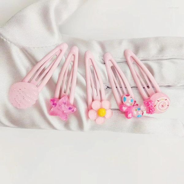 Аксессуары для волос, 1 комплект, блестящие розовые заколки со звездами, заколки-бабочки для девочек, блестящие детские головные уборы в форме цветка