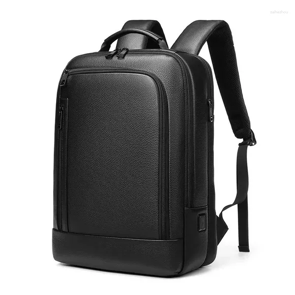 Zaino EURCOOL 2024 di lusso in vera pelle per uomo da viaggio zaino nero strato superiore mucca business laptop Mochila