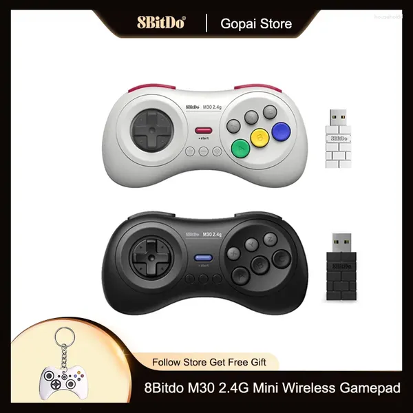 Controladores de jogo 8Bitdo M30 2.4G Mini Gamepad sem fio para Sega Genesis e Mega Drive Controller Switch