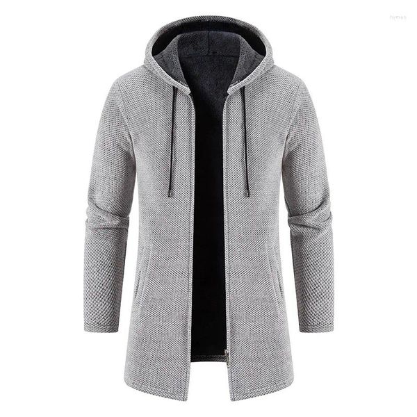 Jaquetas masculinas Homens Inverno Long Trench Coat 2024 Knit Sweater Jacket Fleece Wind Breaker Navy Turn-down Hoodies Zipper Cardigan Masculino Sobretudo