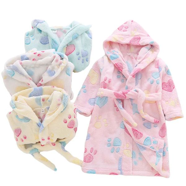 Crianças roupões de banho flanela inverno criança sleepwear robe infantil casa roupas camisola para meninos meninas pijamas 1-7years roupas de bebê 240130