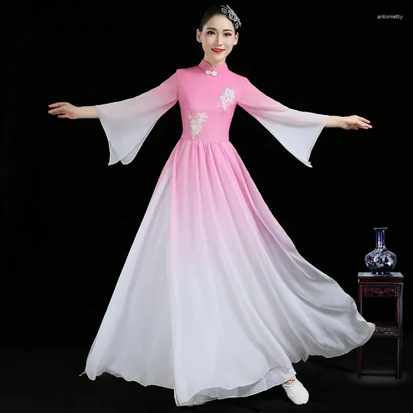 Palco desgaste clássico dança traje feminino elegante estilo de fada moderno ventilador guarda-chuva vestido de dança