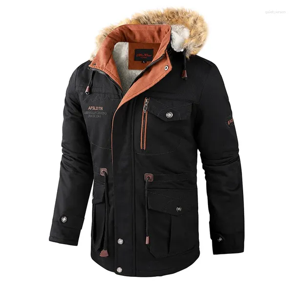 Jaquetas masculinas 2024 carga militar zip up jaqueta grossa para homens quentes parka pele com capuz roupas moda oversize casaco qualidade outwear