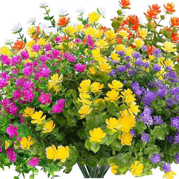 Flores decorativas 20 pacotes de plantas artificiais arbustos de vegetação para ambientes internos e externos casa jardim pátio pendurado plantador